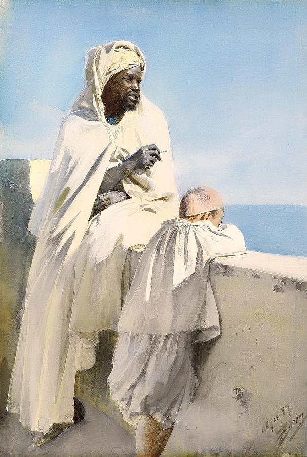 Vintage Painting - Man And Boy In Algiers by Mountain Dreams