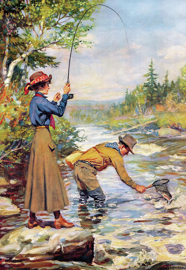 Man And Woman By Stream Painting by Philip R Goodwin