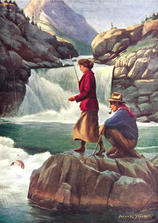 Phillip Goodwin Painting - Man and Woman Fishing by JQ Licensing