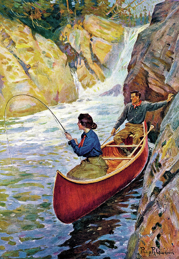 Vintage Painting - Man And Woman In Canoe by Philip R Goodwin