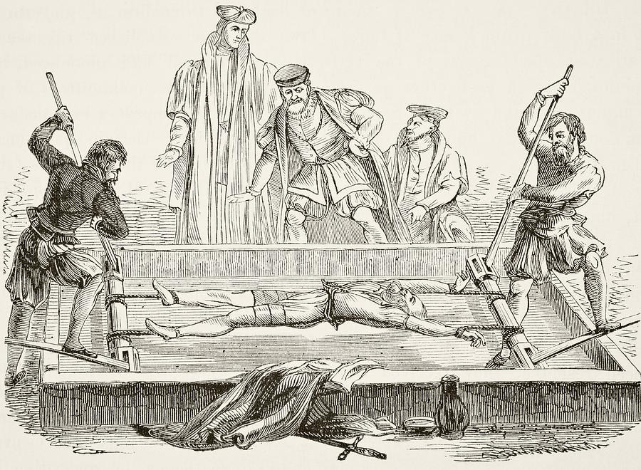 Torture Drawing - Man Being Tortured On The Rack. From by Vintage Design Pics