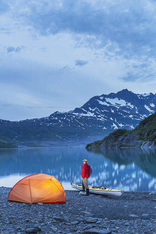 Summer Photograph - Man Camping With A Tent And Kayak by Kevin Smith