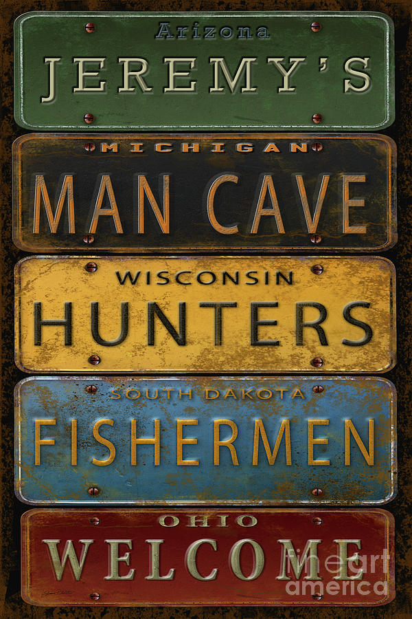 Man Cave-Personalized License Plates Digital Art by Jean Plout