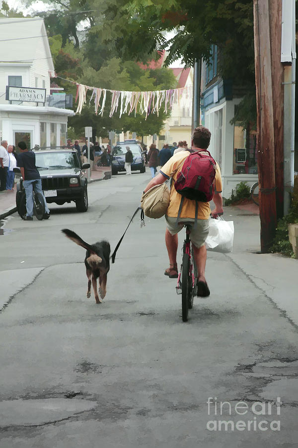 Man Cycling with Dog in Provincetown Massachusetts Digital Art by William Kuta