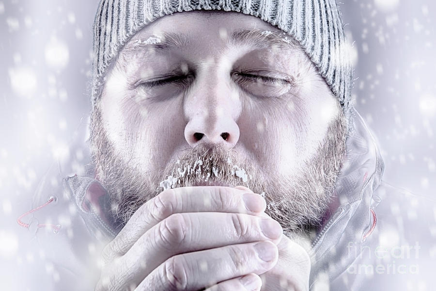 Man Freezing In Snow Storm White Out Close Up Photograph By Simon Bratt