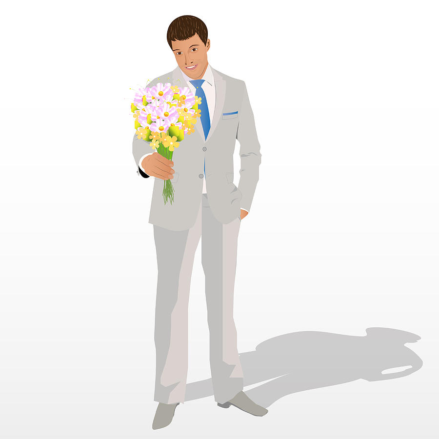 Man Holding A Bouquet Of Flowers Digital Art By Aliaksei Putau 