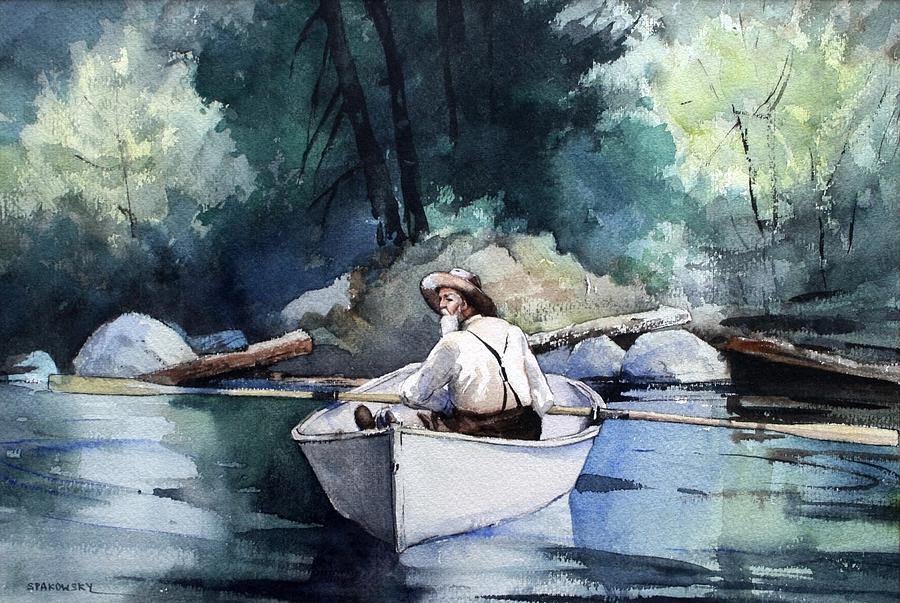 Man In A Row Boat Painting by Michael Spakowsky