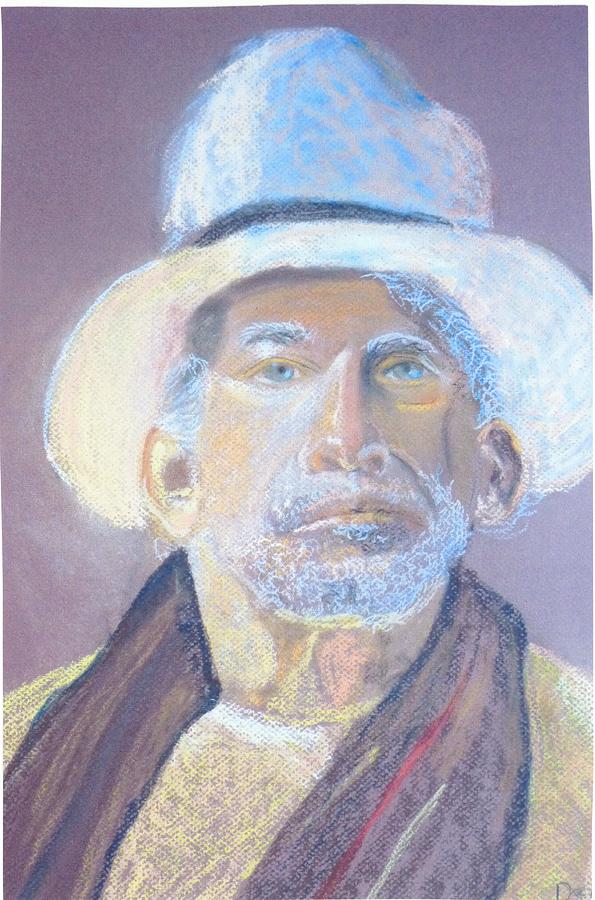 Portrait Painting - Man in a straw hat by Deena Greenberg