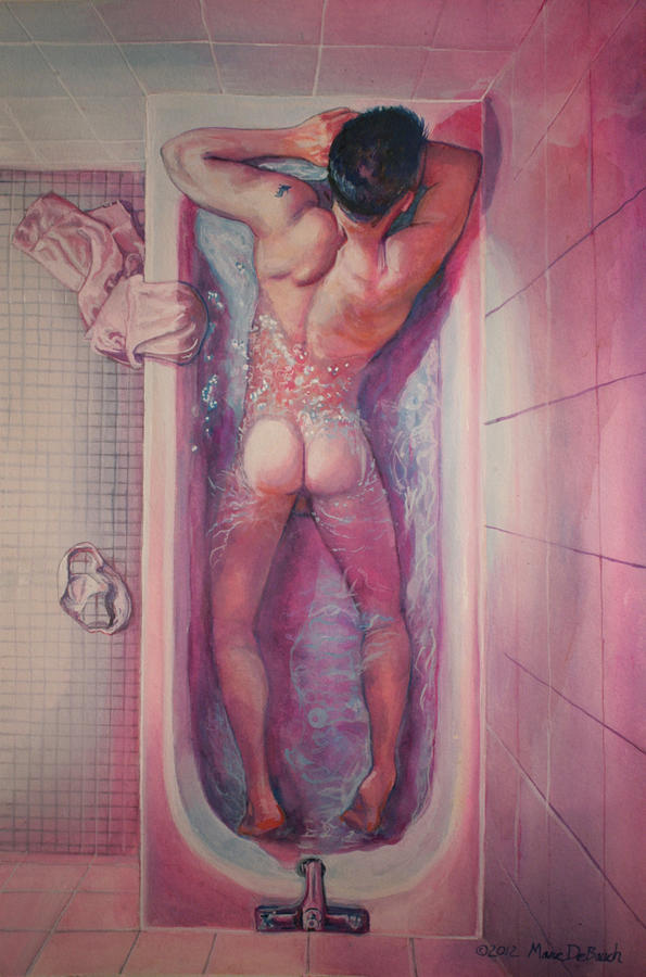 Male Nude Painting - Man in Bathtub #1 by Marc DeBauch