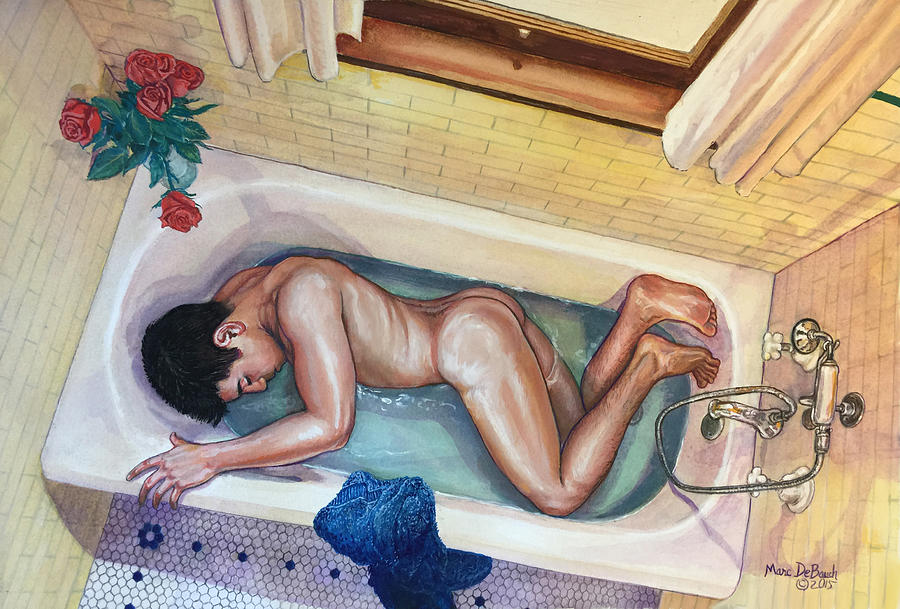 Male Nude Painting - Man in Bathtub #3 by Marc DeBauch