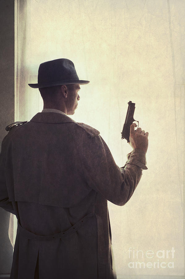 Man In Mackintosh And Fedora Holding A Pistol  Photograph by Lee Avison