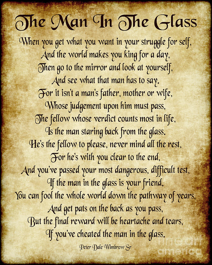 Fathers Day Digital Art - The Man in the Glass Poem - Antique Parchment by Ginny Gaura