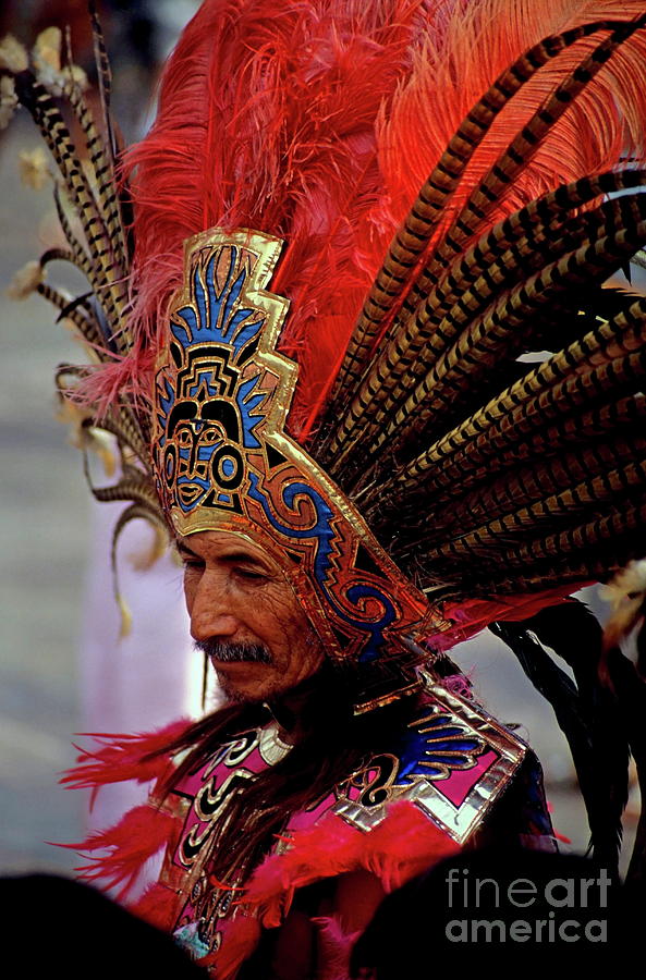 Adult Photograph - Man in traditional headdress to celebrate the Day of the Virgin of Guadalupe on December 12th in Mexico City by Sami Sarkis