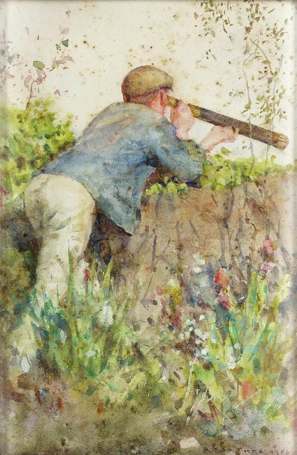 Man Looking through a Telescope Painting by Henry Scott Tuke