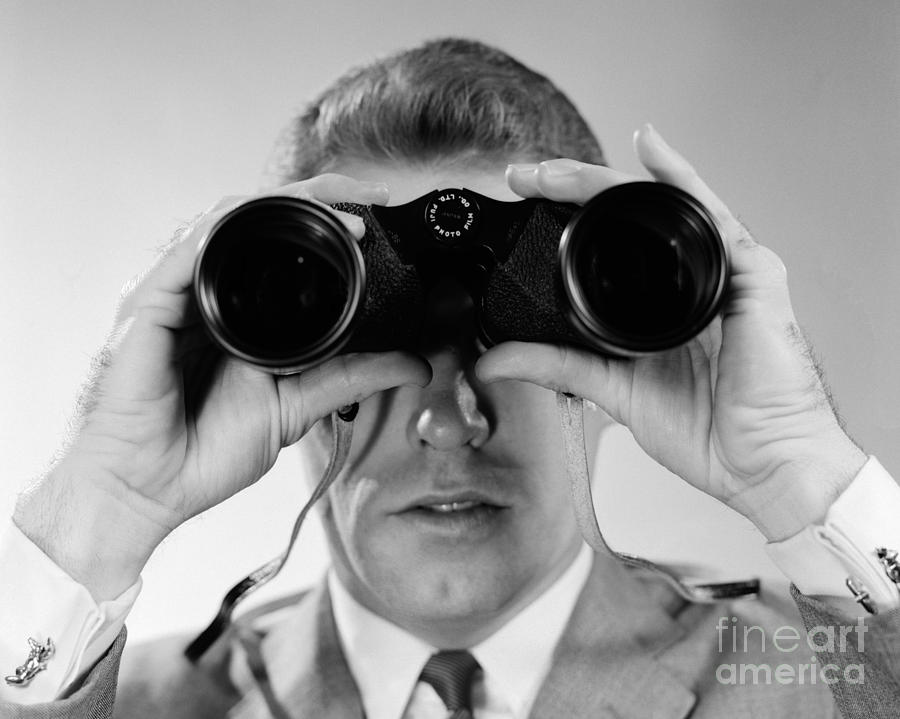 Man Looking Through Binoculars, C.1960s Photograph by H