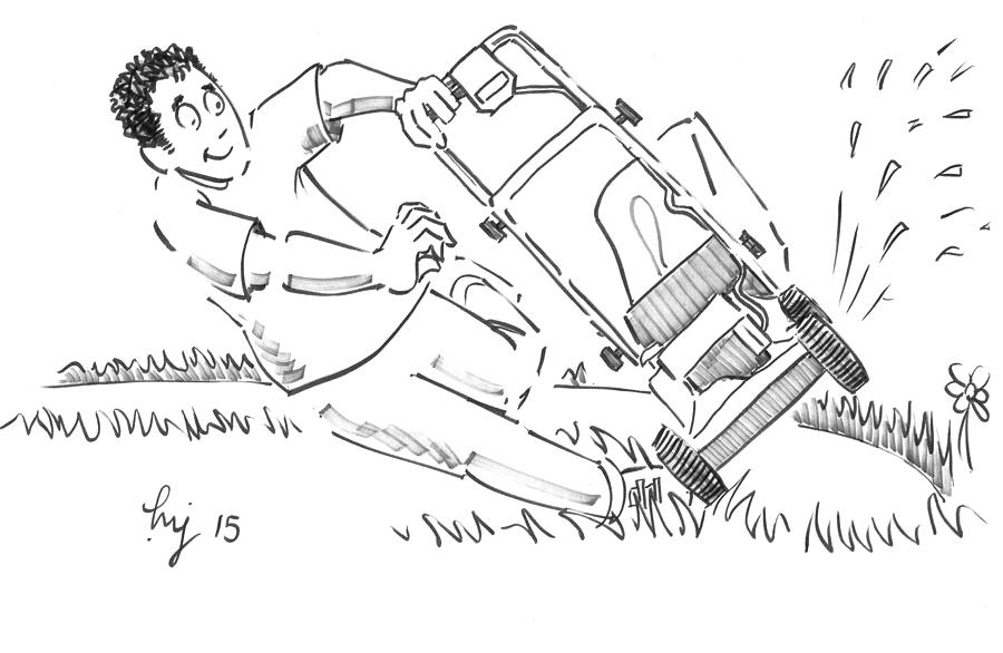 Man Mowing the Lawn Cartoon - Speed Mower Drawing by Mike Jory