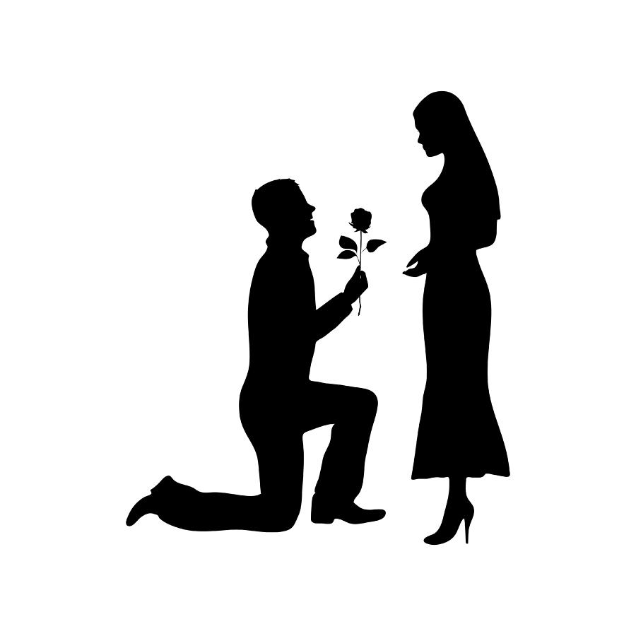 Man offering woman a rose, kneeling, on white background Digital Art by ...