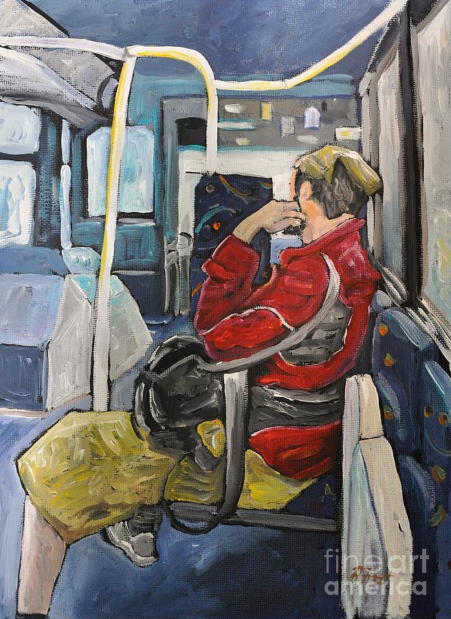 Man on 107 Bus Verdun Painting by Reb Frost