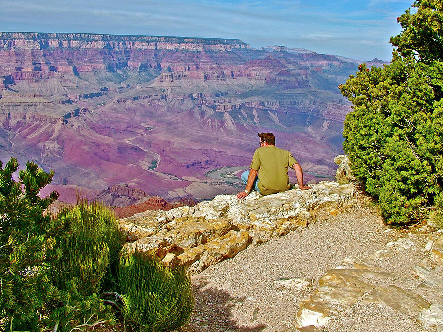 Man on Edge of South Rim at Lipan Point on East Side of Grand Canyon National Park-Arizona  Photograph by Ruth Hager