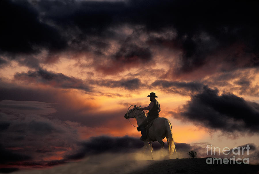 Sunset Photograph - Man on Horseback by Ron Sanford and Photo Researchers
