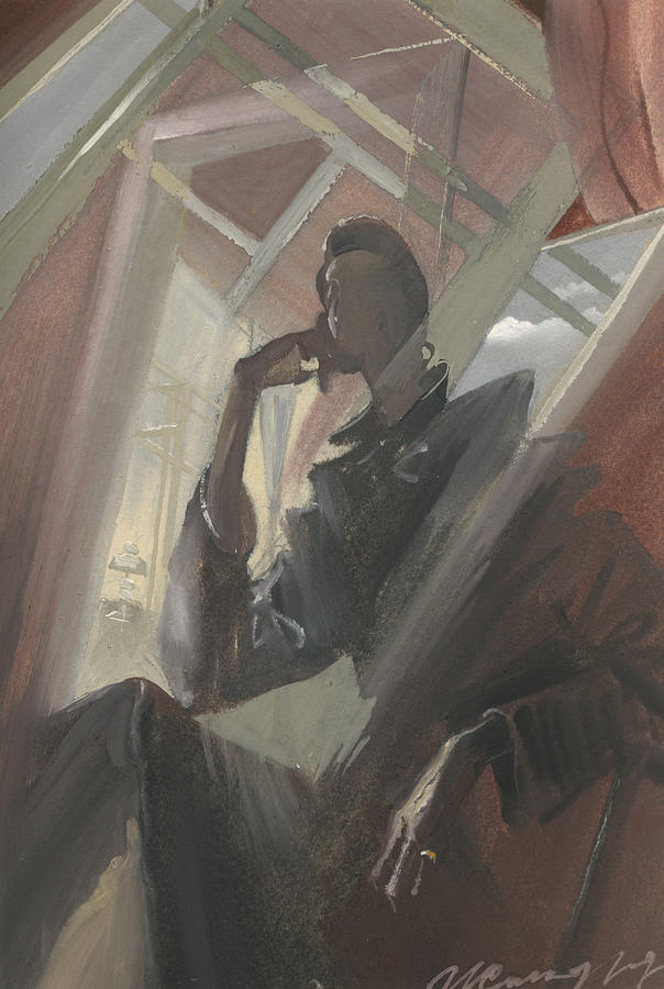 Man Portrait in Window Reflection Painting by Igor Sakurov