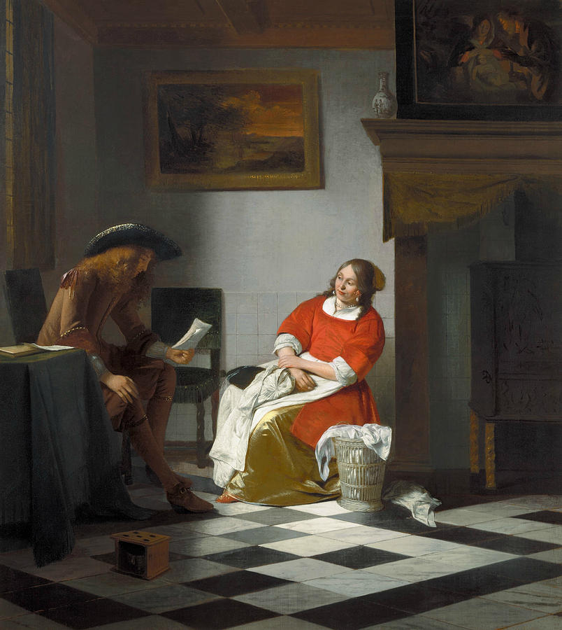 Man Reading Letter to a Woman Painting by Pieter de Hooch