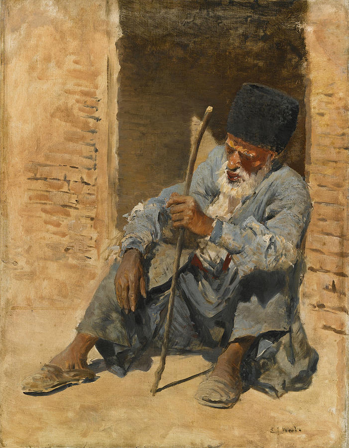 Man Resting in a Doorway. Ispahan Persia Painting by Edwin Lord Weeks
