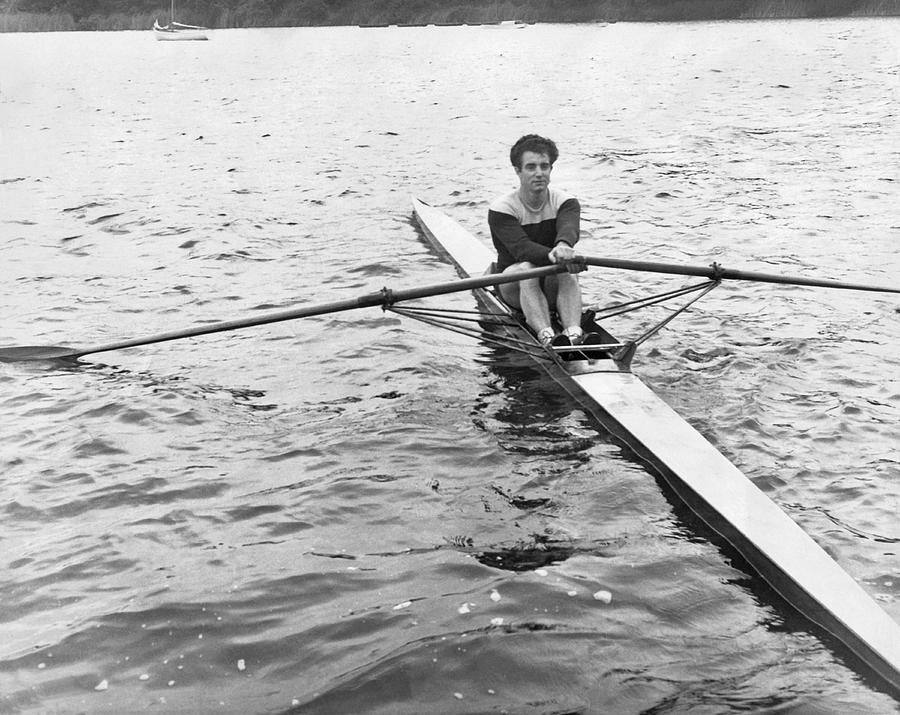 San Francisco Photograph - Man Rowing A Scull by Underwood Archives