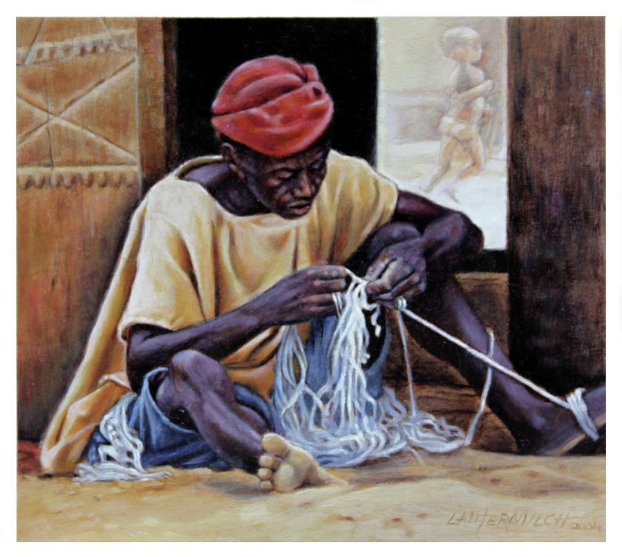 Man Untangling String Painting by John Lautermilch