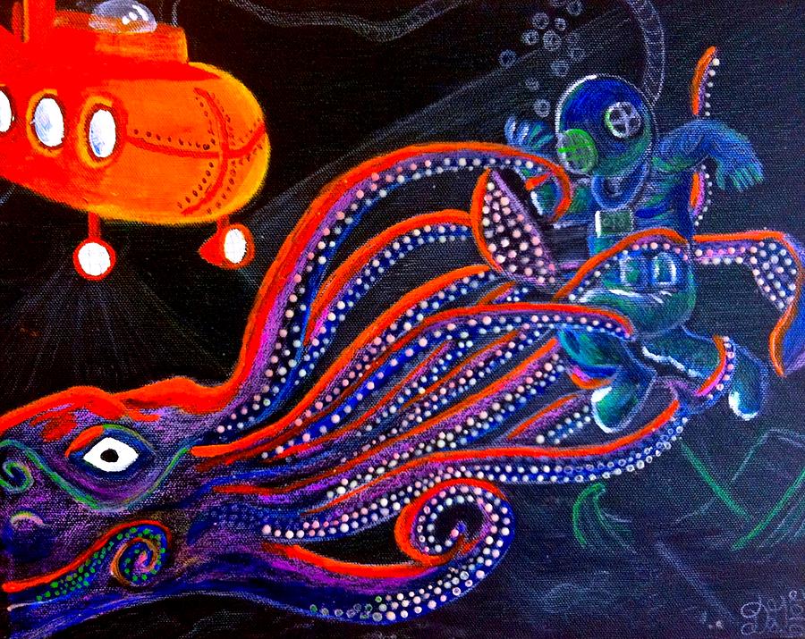 Octopus Painting - Man Vs Squid by Drew Goehring