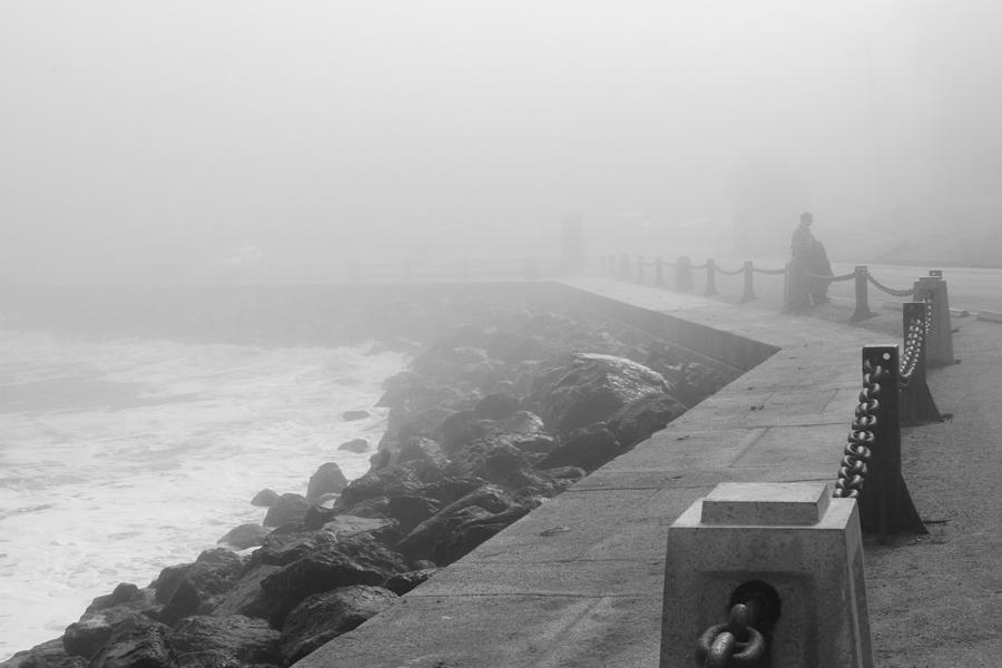 Man Waiting in Fog Photograph by Bonnie Follett