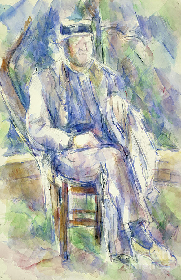 Man Wearing a Straw Hat by Paul Cezanne Painting by Paul Cezanne