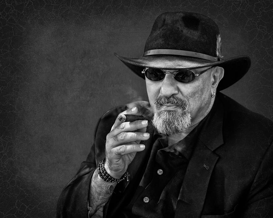Black And White Photograph - Man with Cigar - Smoking by Nikolyn McDonald