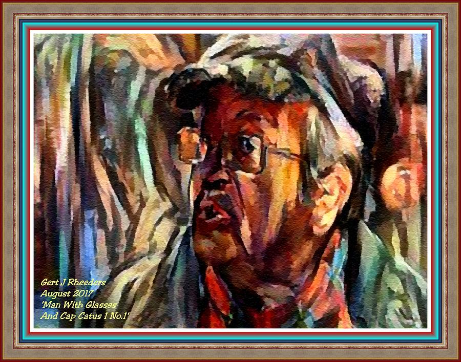 Man With Glasses And Cap L A With Dcorative Ornate Printed Frame. Digital Art