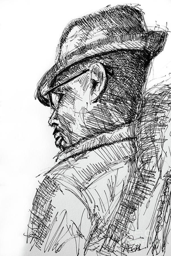Man with Hat and Glasses Drawing by Robert Yaeger
