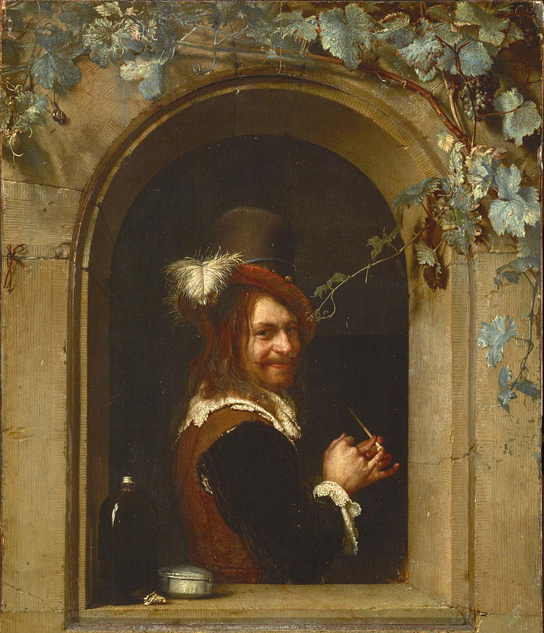 Portrait Painting - Man With Pipe At The Window1658 by Frans Van Mieris The Elder