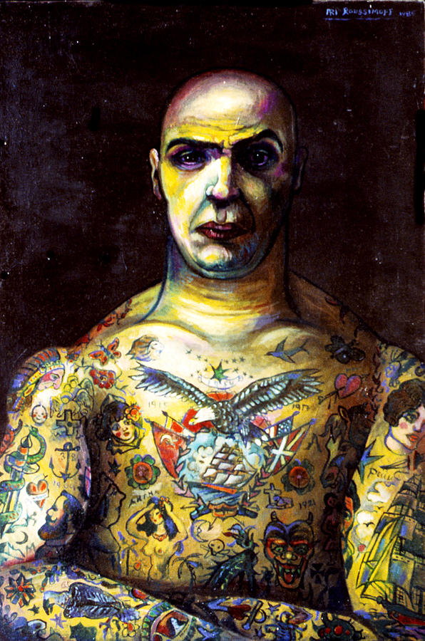 Man With Tattoos Painting by Ari Roussimoff