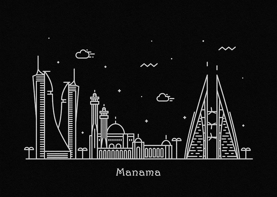 Manama Skyline Travel Poster Drawing by Inspirowl Design
