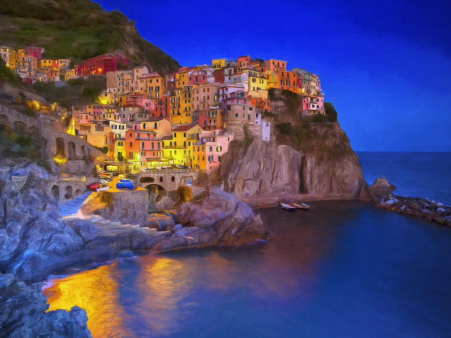 Italy Painting - Manarola By Moonlight by Dominic Piperata