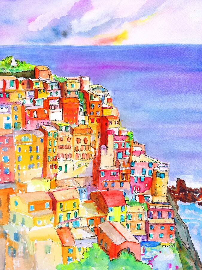 Manarola in the Cinque Terre Italy Painting by Carlin Blahnik CarlinArtWatercolor