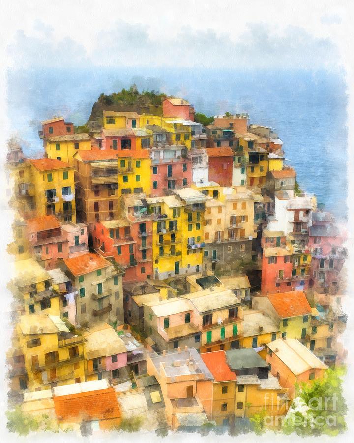 Wine Painting - Manarola Italy Cinque Terre Watercolor by Edward Fielding