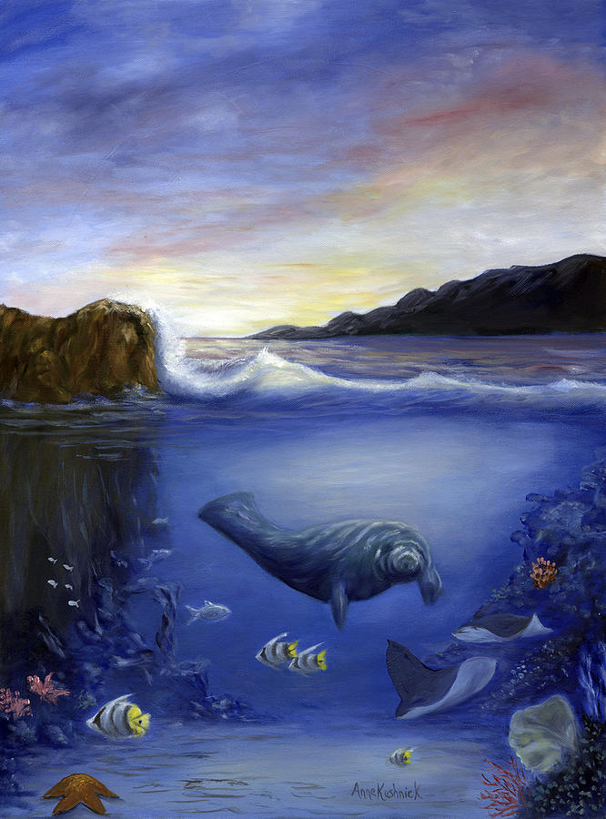 Seaworld Painting - Manatee by Anne Kushnick