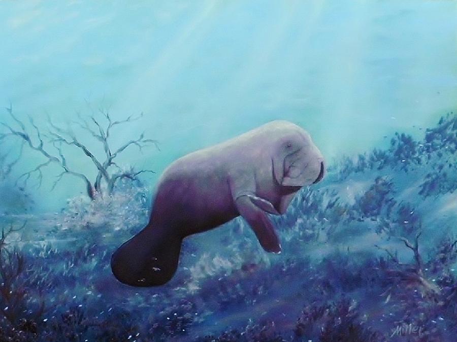 Manatee Painting by Peggy Miller