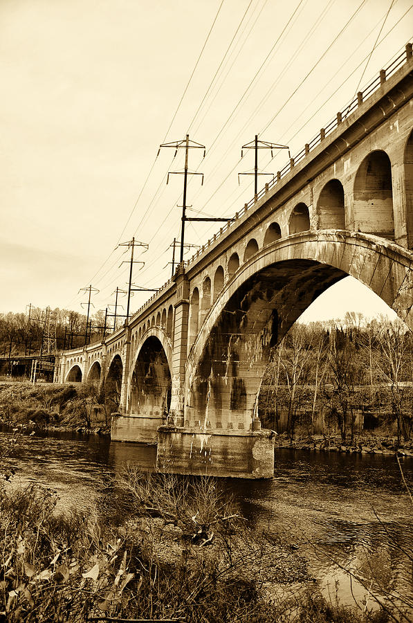 Philadelphia Photograph - Manayunk Bridge Across the Schuylkill River in Sepia by Bill Cannon