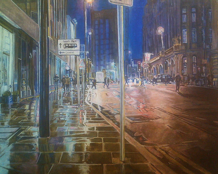 Manchester At Night Painting by Rosanne Gartner