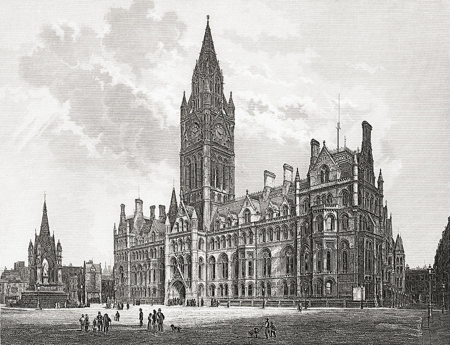 Manchester Town Hall, Manchester Drawing by Vintage Design Pics Fine