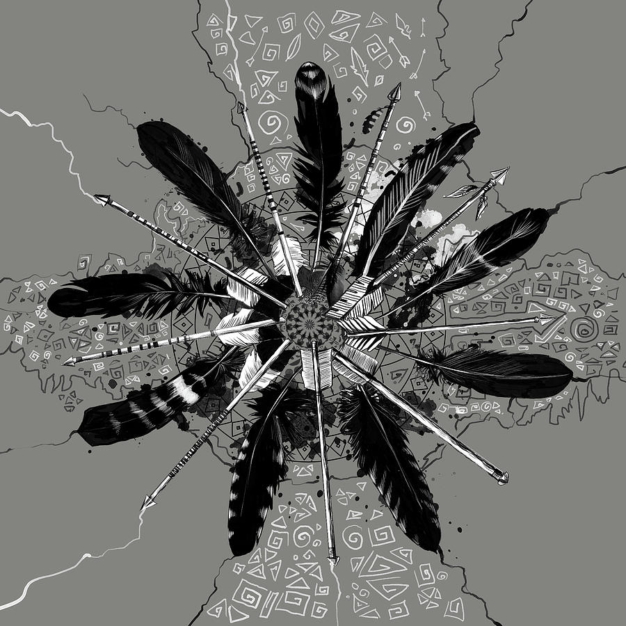 Feather Digital Art - Mandala Arrow Feathers 2 by Bekim M