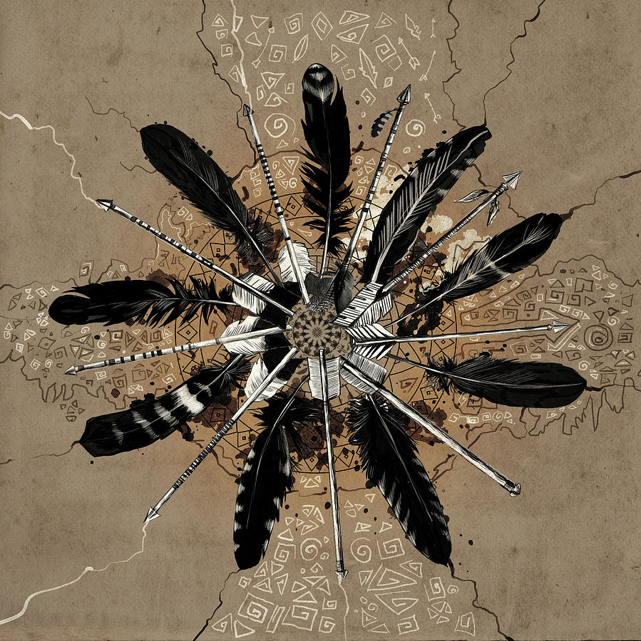 Feather Digital Art - Mandala Arrow Feathers by Bekim M
