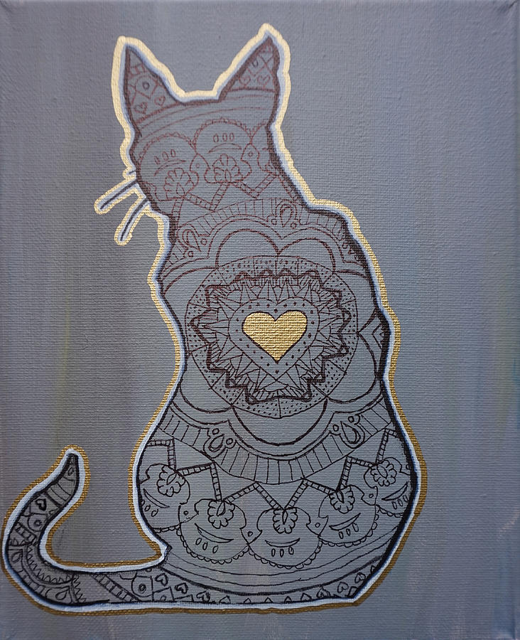 Mandala Cat Painting by Katherine Klauber