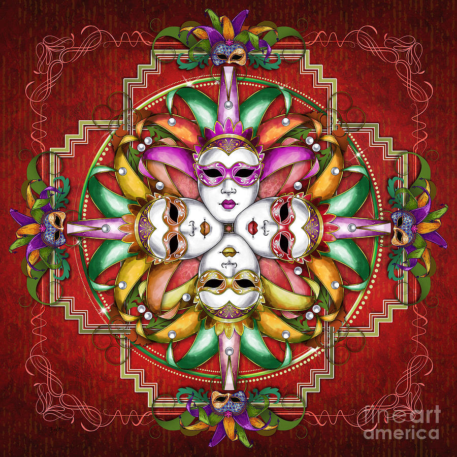 Fantasy Digital Art - Mandala Festival Masks V2 by Peter Awax
